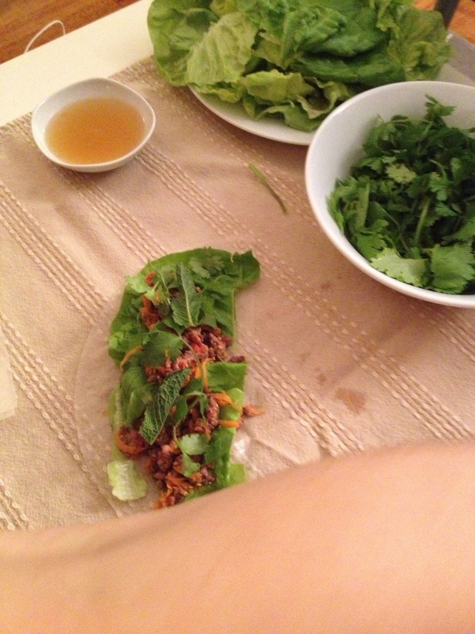Add cilantro leaves and mint on top.
