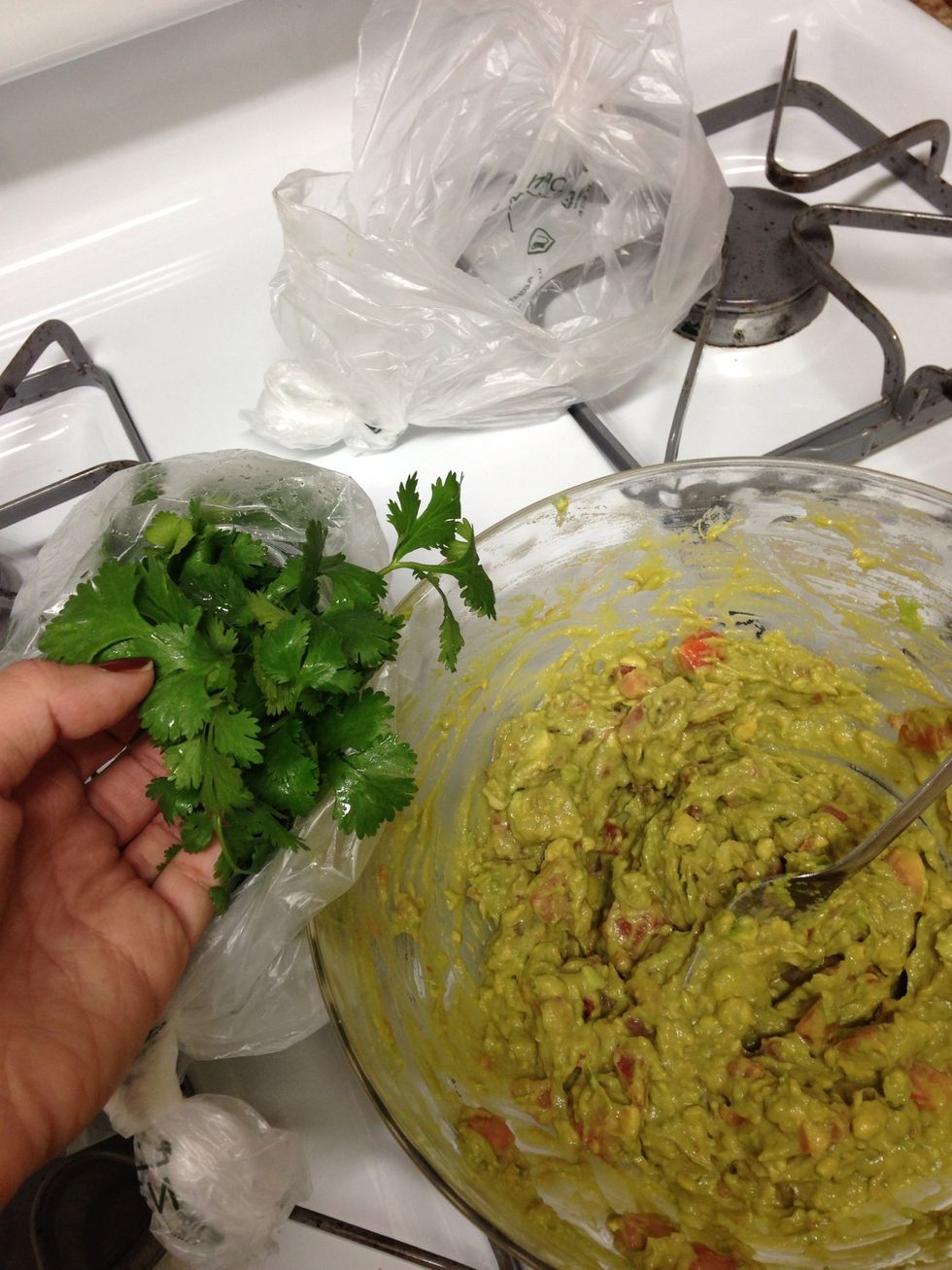 Add cilantro to taste. I only put about 2 tablespoons worth in.