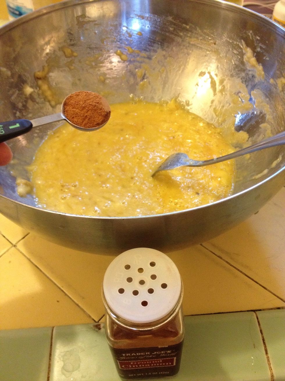 Add cinnamon and stir into mixture.