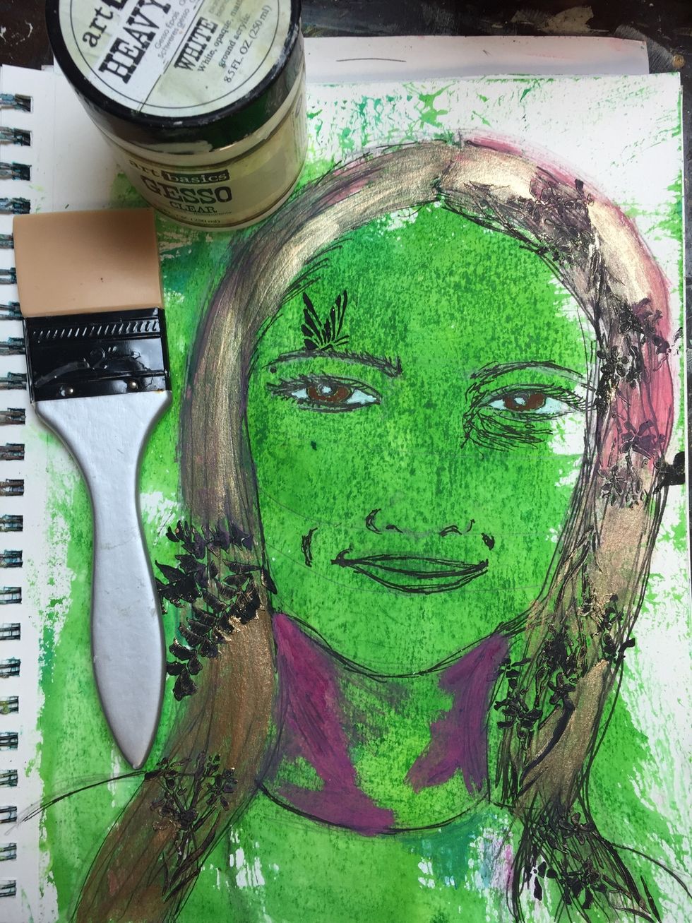 Add clear gesso before continuing to work over your acrylic paints