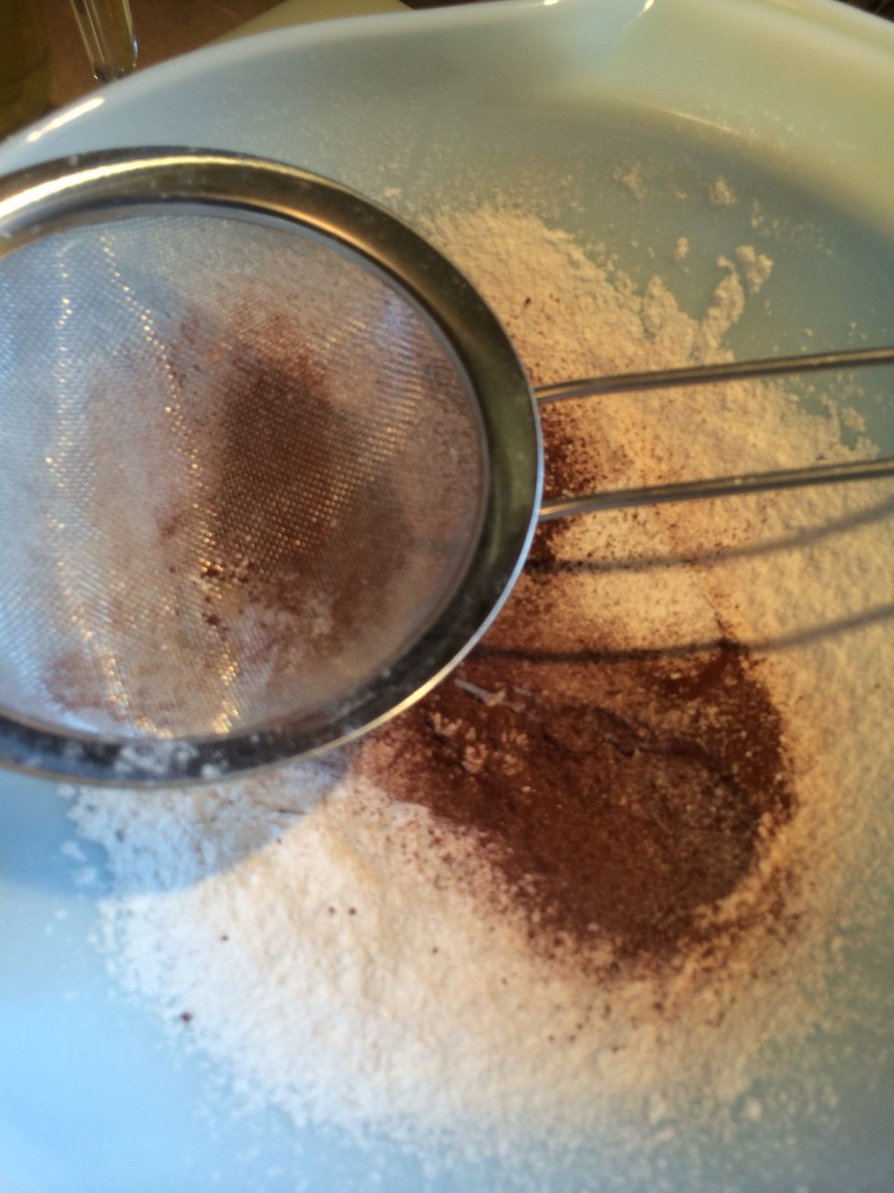 Add cocoa and sift into cake flour.