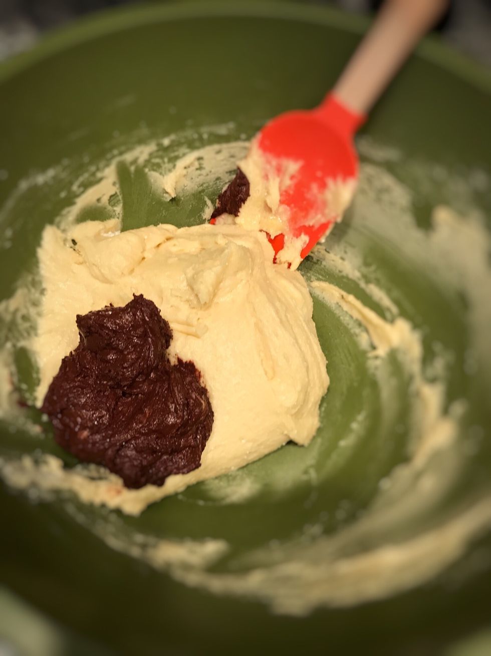 Add cocoa mixture to dough