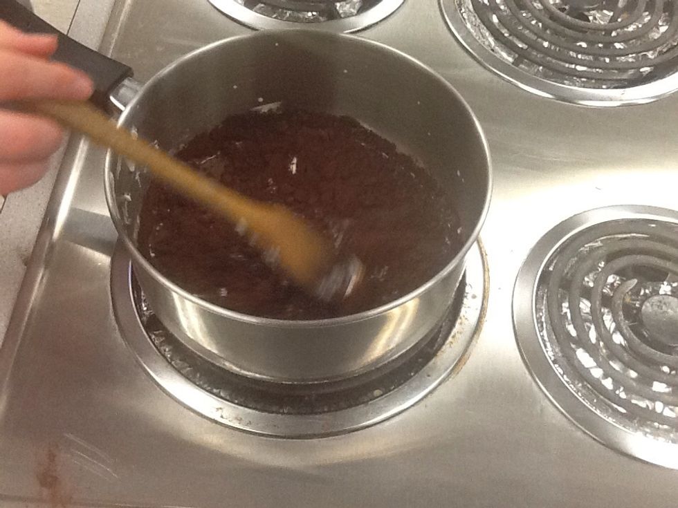 Add cocoa to melted ingredients.