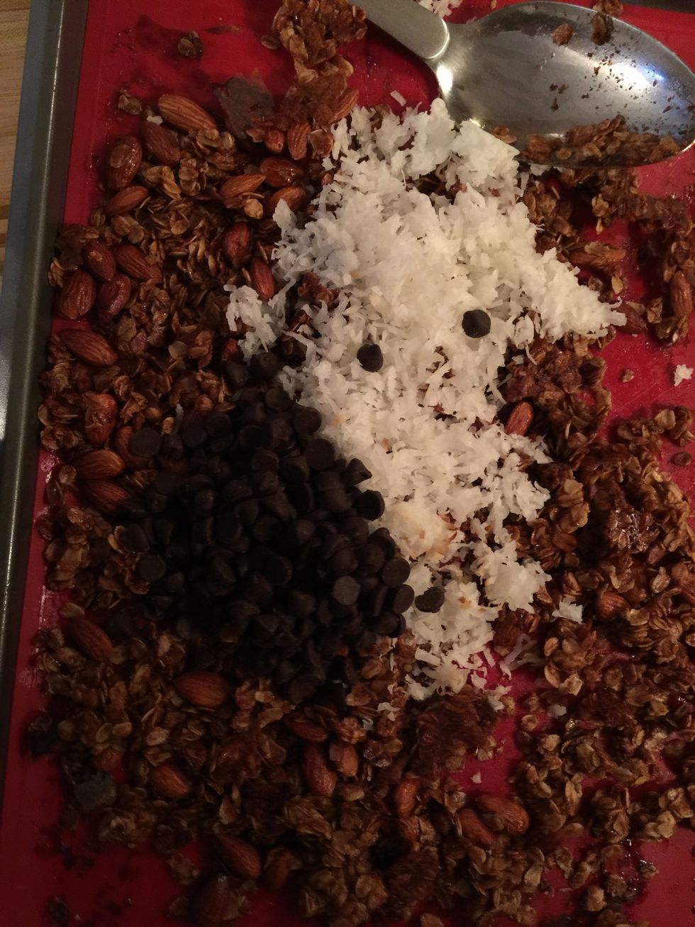Add coconut and chocolate and combine