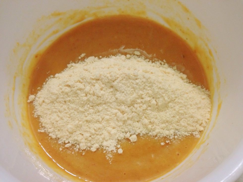 Add coconut flour and baking soda mixture.