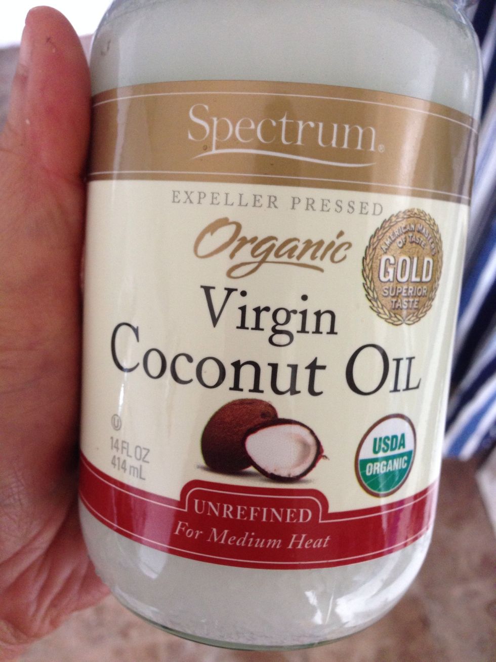 Add coconut oil, room temperature is fine. I prefer unrefined virgin coconut oil, but any kind is alright.