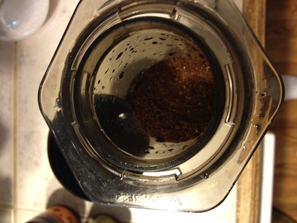 Add coffee to maker. I use an Aeropress inverted.