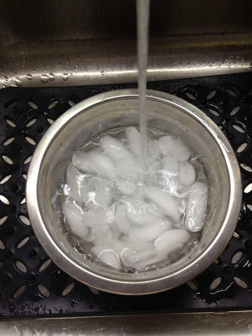 Add cold tap water to cover ice.