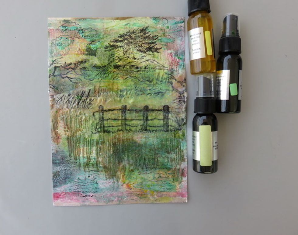 Add colors with Art Anthology Colorations Sprays in Glorious, Avocado and Grass colors. Let the page be dry before you add color unless you want it to be a mess!