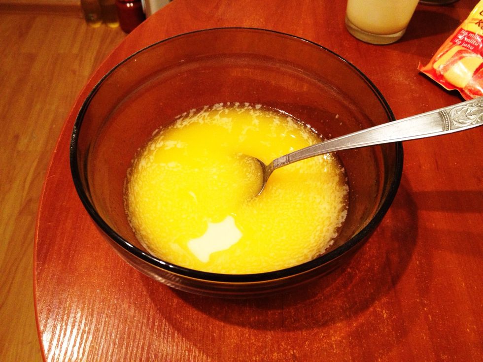 Add condensed milk, keep mixing.