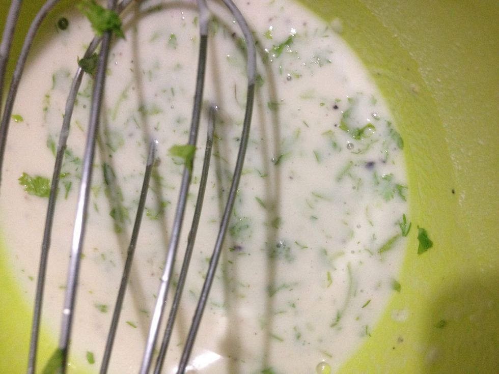 Add coriander leaves to batter .