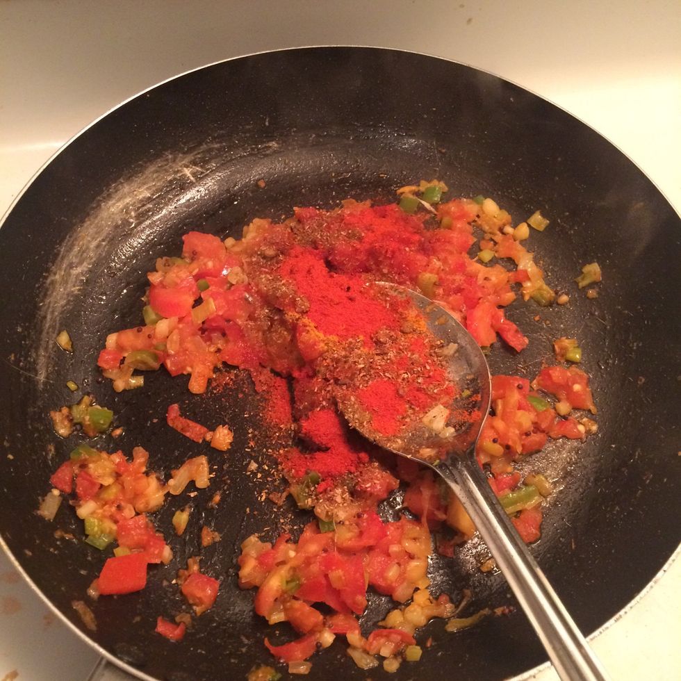 Add coriander powder, red chilli powder, turmeric powder and saut\u00e9 for 3-4mins