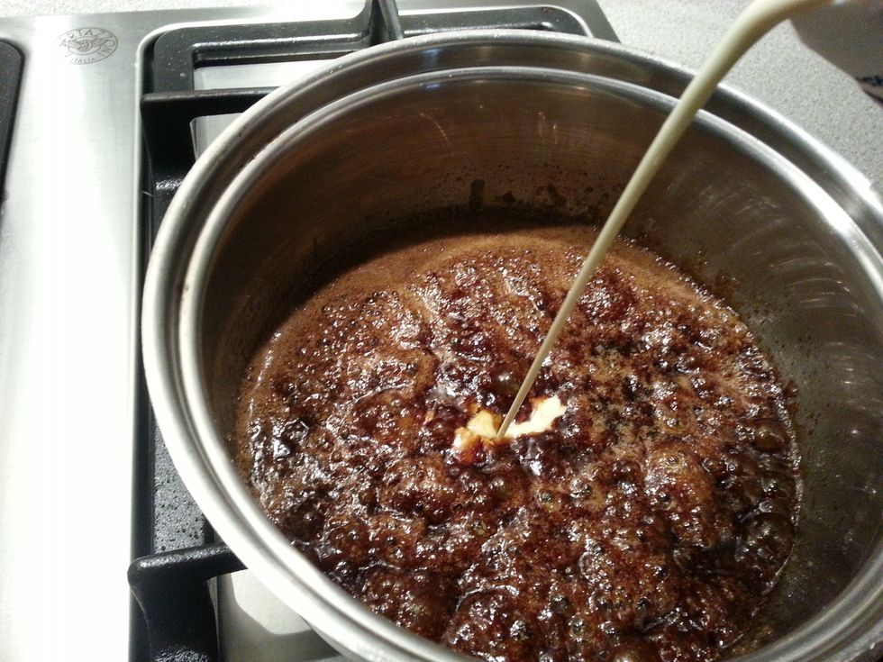 Add cream and bring just to the boil. Reduce the heat and simmer for 3 minutes.