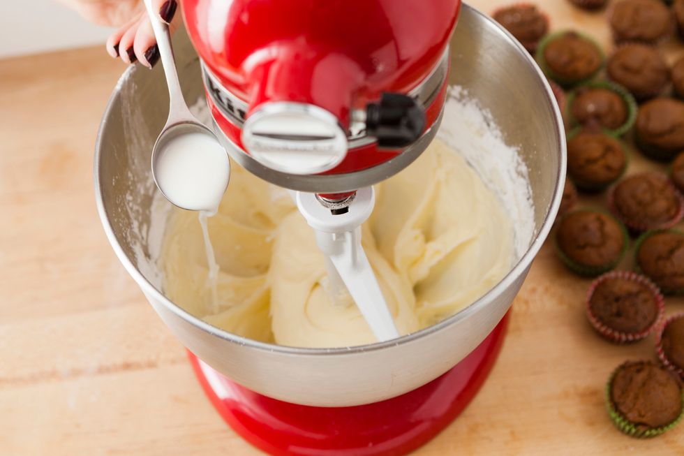 Add cream and continue mixing on low.