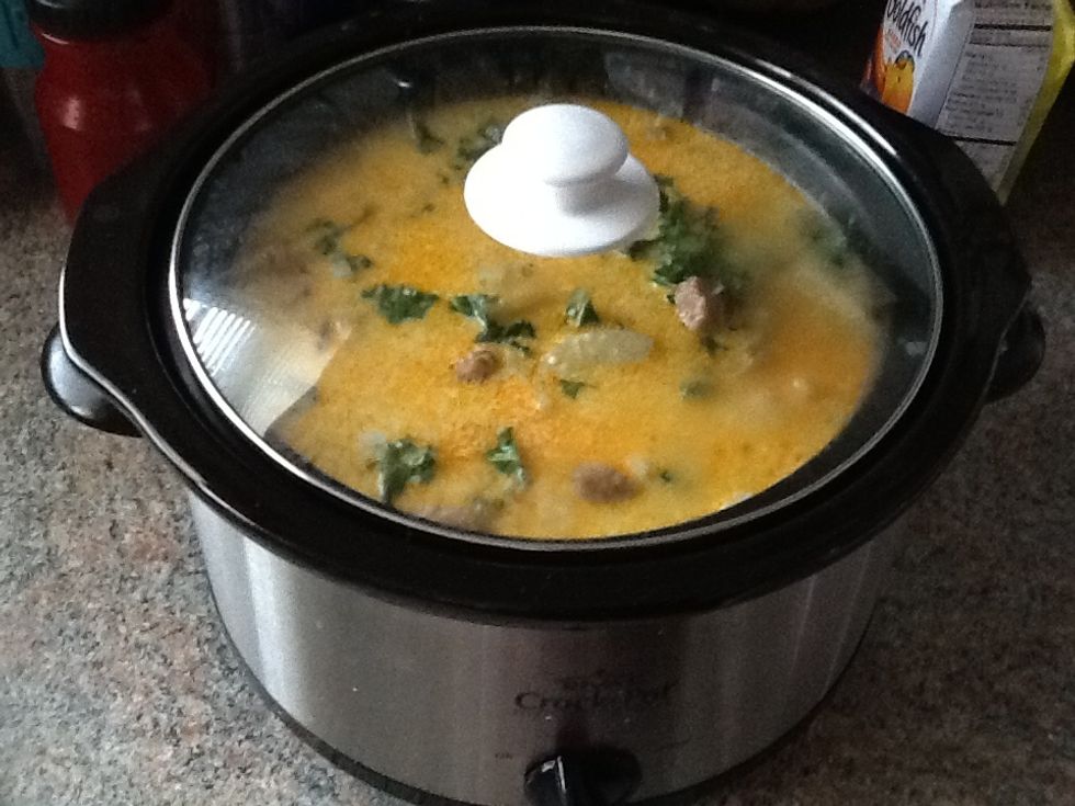 Add cream and flour mixture with kale to the soup and cook for another 30 minutes on high.