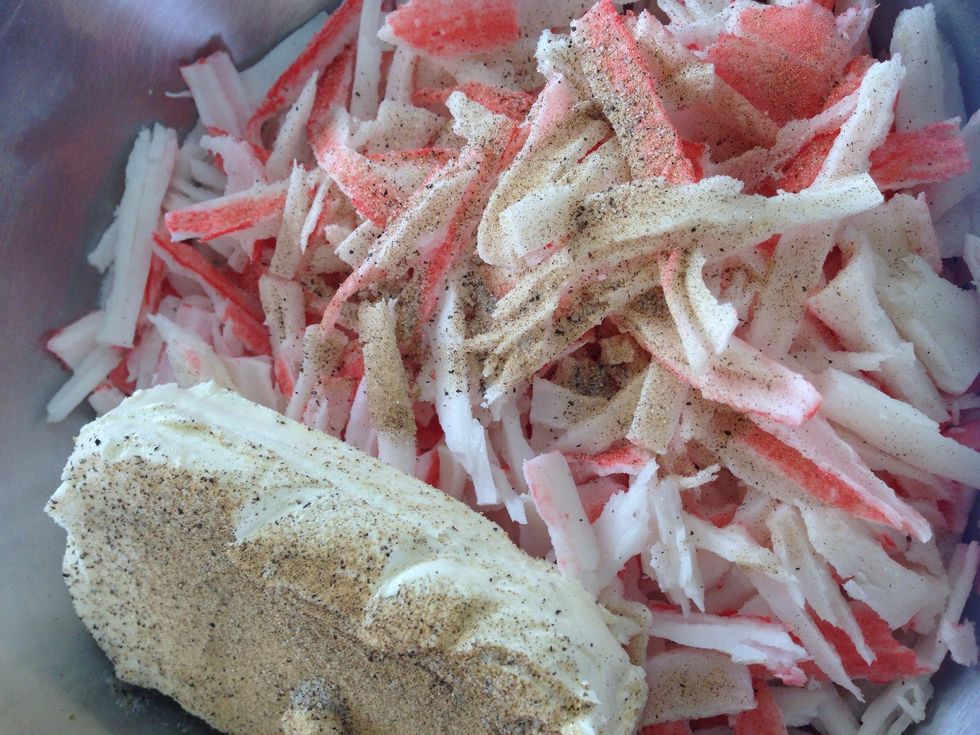 Add cream cheese and salt & pepper in the bowl. Mix everything well.
