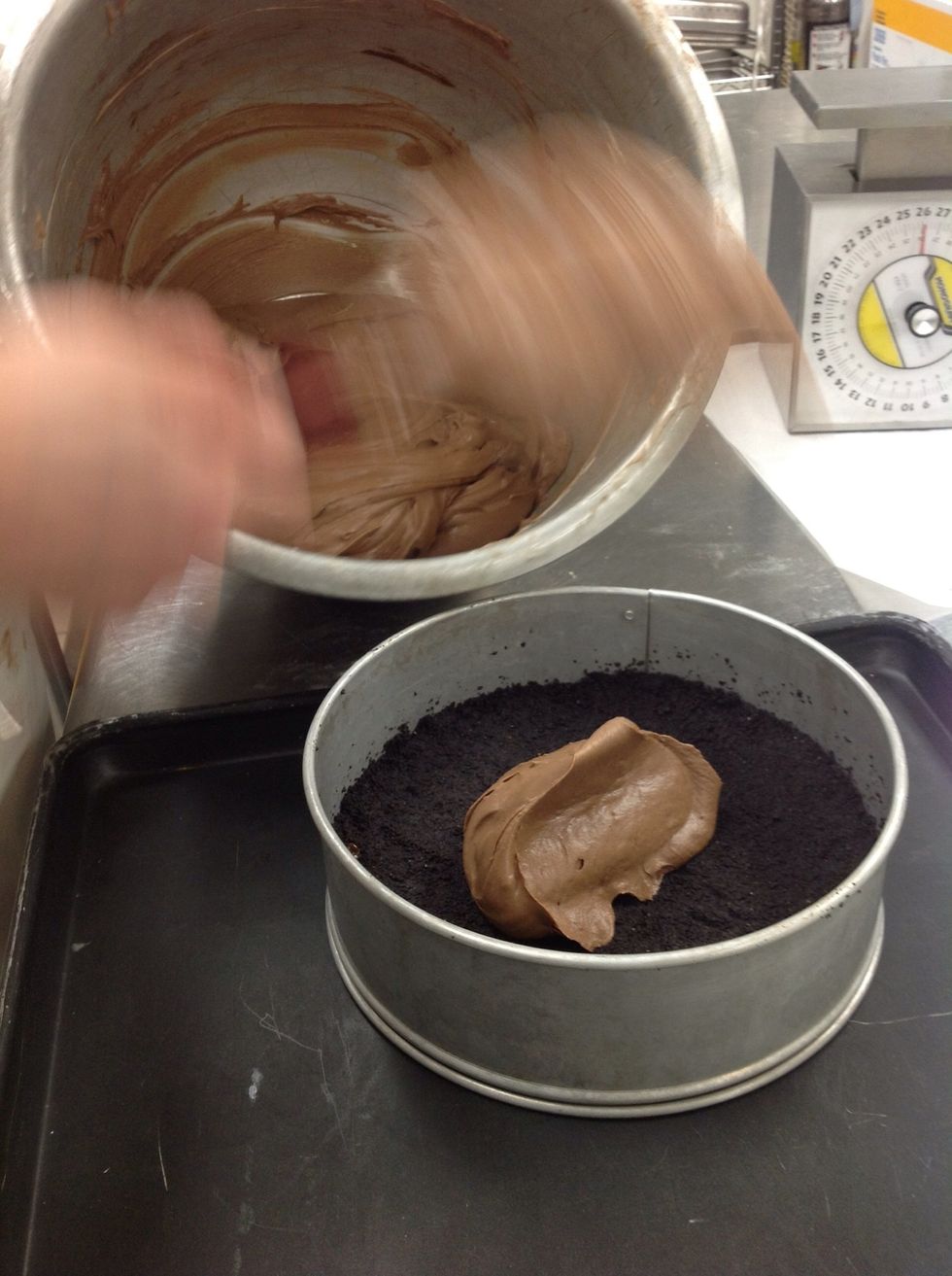 Add cream cheese filling to the cooled crust.