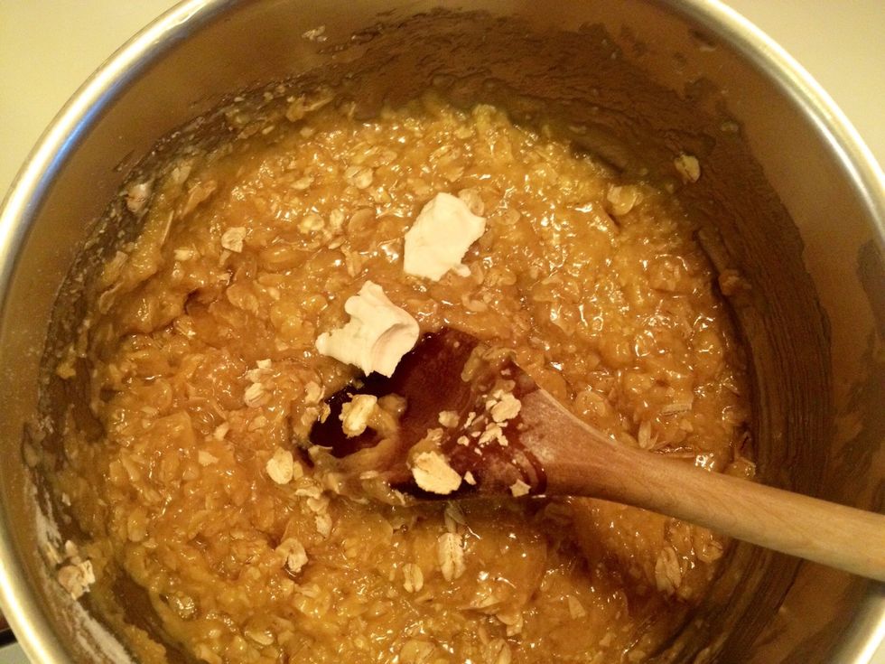 Add cream. I used a product made of oats since a friend of mine is allergic to milk, so it doesn't look or act like regular cream.