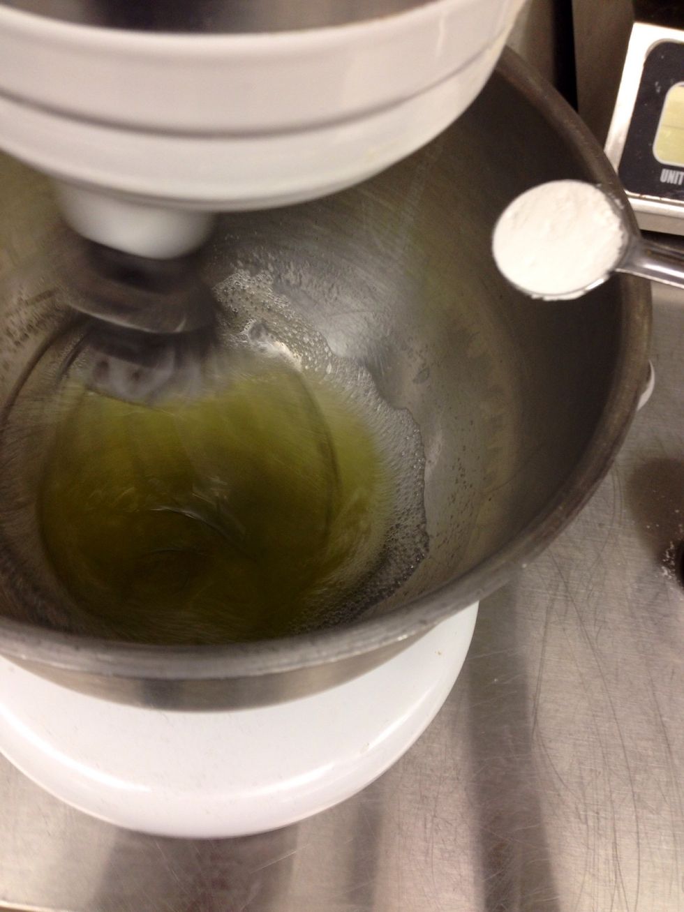 Add cream of tartar and whisk on medium-high speed