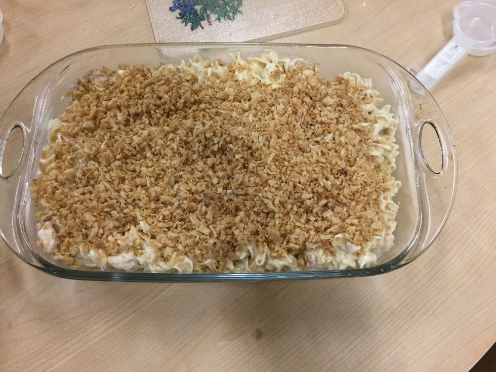 Add crushed French onions... Then bake for 20-30 minutes....