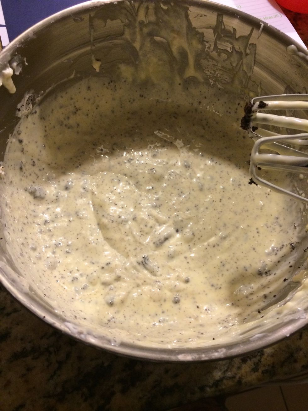 Add crushed Oreos into cream cheese mix