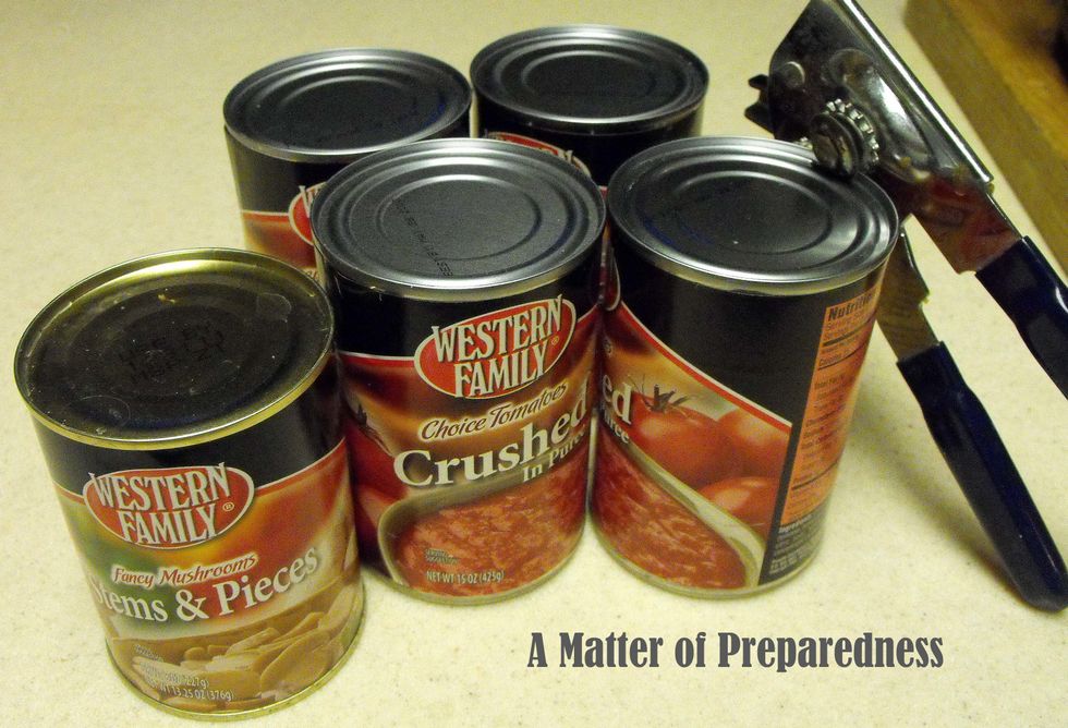 Add Crushed Tomatoes, Tomato Sauce, and Tomato Paste from your Pantry or Food Storage supplies.