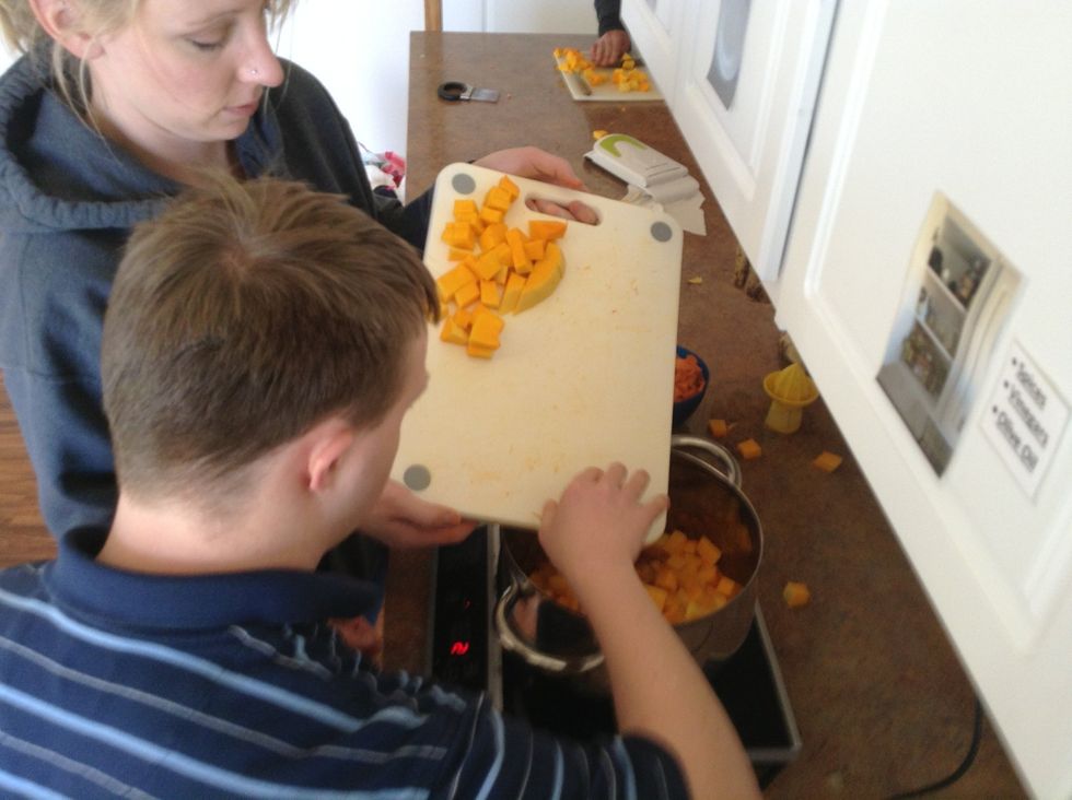 Add cubed butternut squash to pot