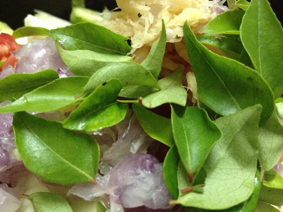 Add curry leaves into the bowl