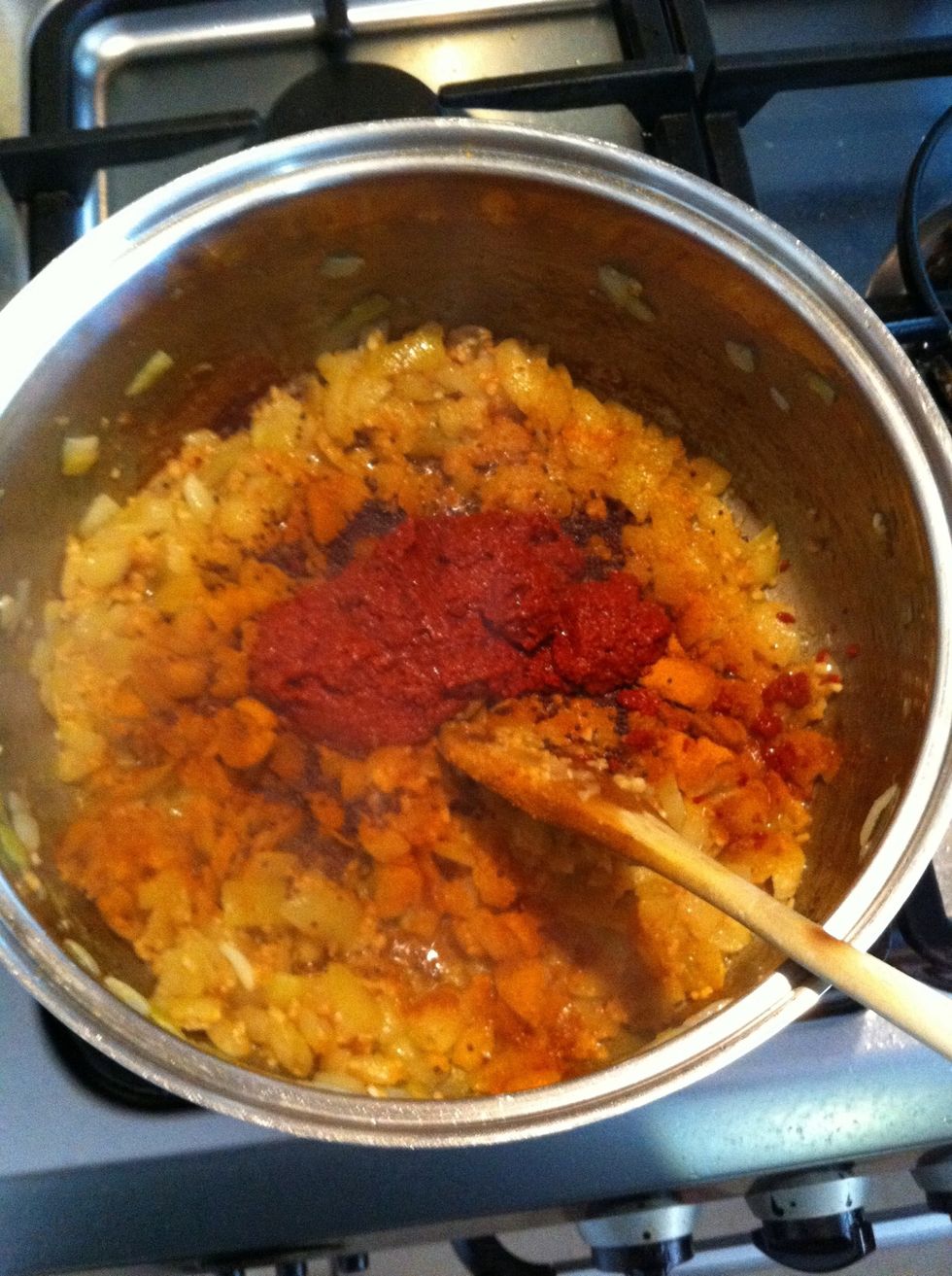 Add curry paste, turmeric, mustard seeds and fry over low heat for 3 - 4 minutes.
