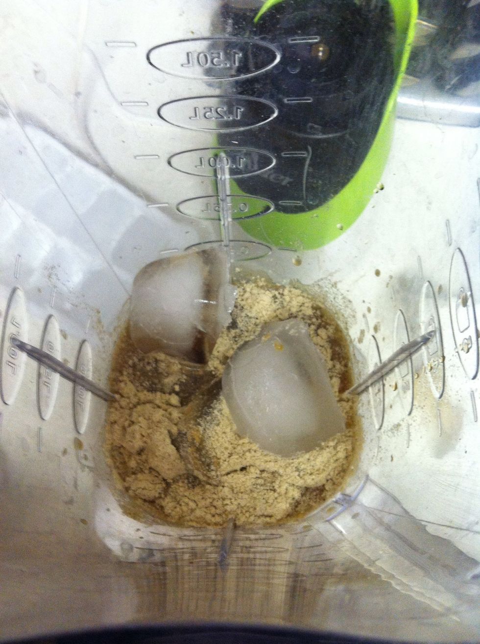 Add desired amount of ice. Start with 2-3 cubes then add more from there depending on how thick you want your drink.