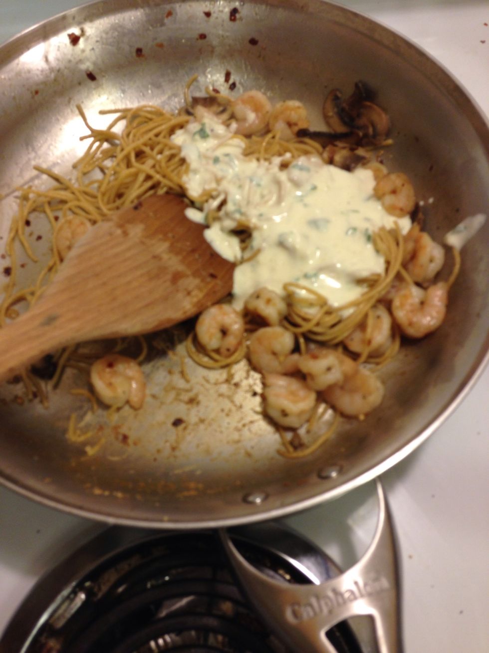 Add desired amount of sauce, I usually use a ladle and one or two is plenty... This helps control the amount of sauce you use