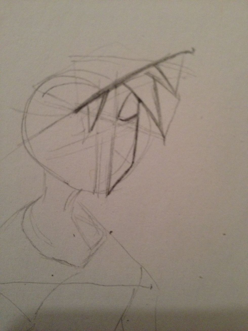 Add diagonal line for the brim of the hat and add more hair