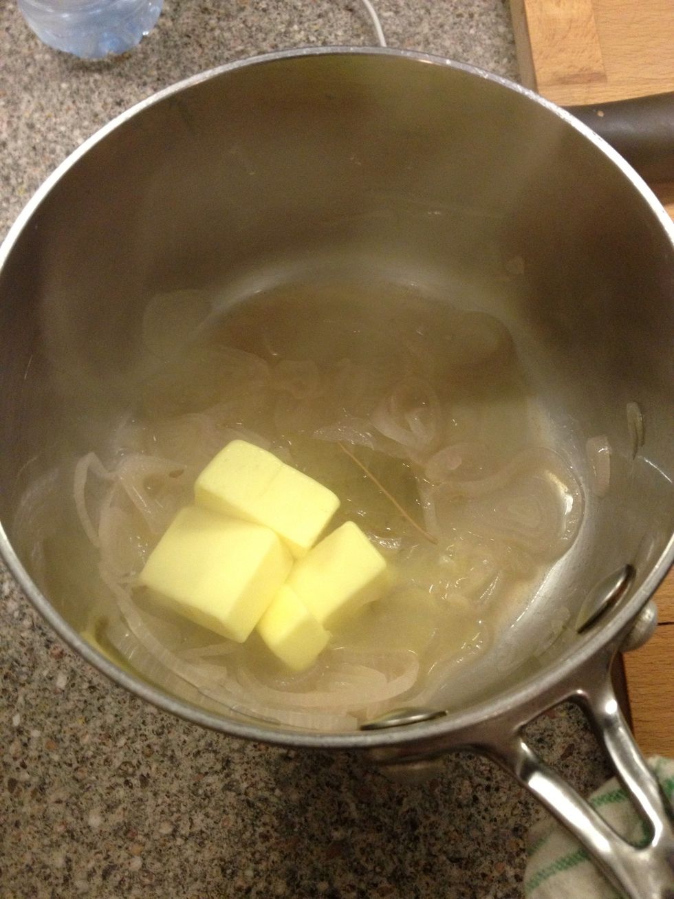 Add diced cold butter bit by bit off the heat by shaking the pot