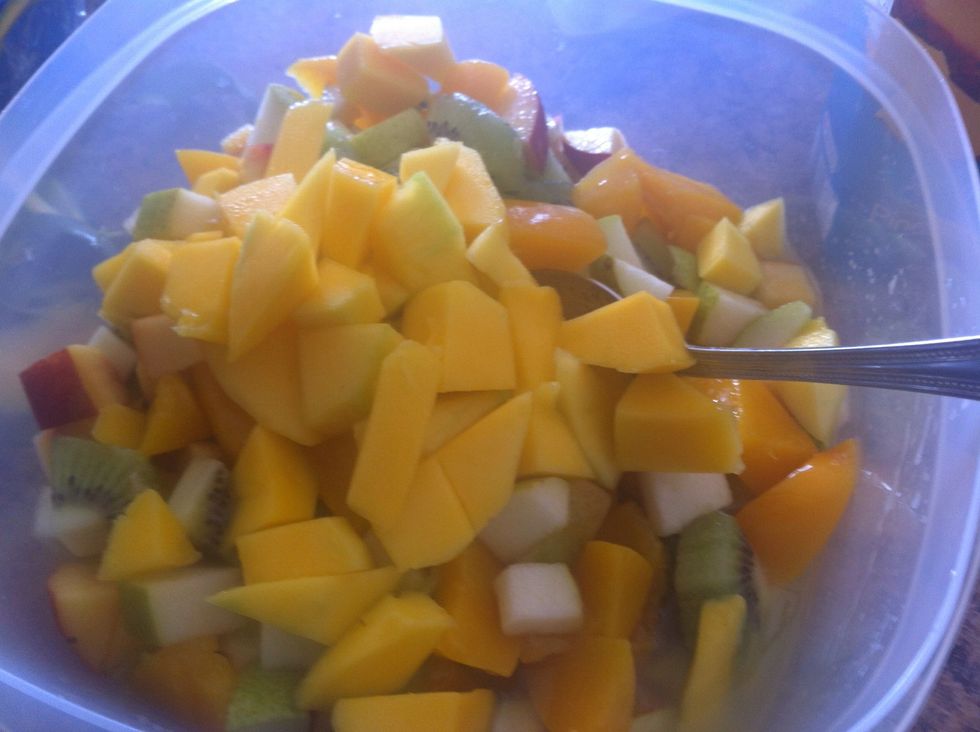 Add diced mangos.