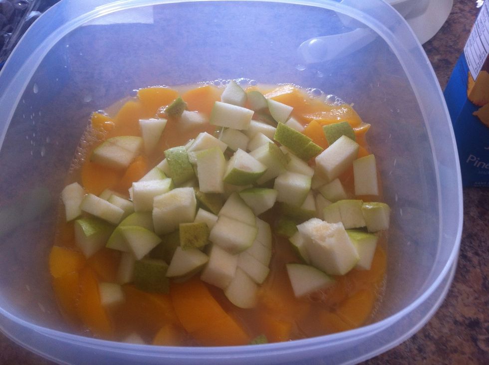 Add diced pears.