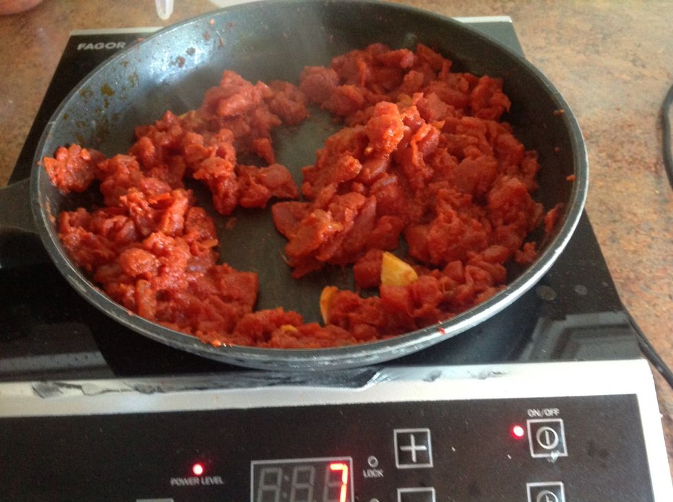 Add diced tomatoes and season with salt and pepper. Cook the tomatoes down until there is no juices left and the tomatoes are almost dry. Set aside.