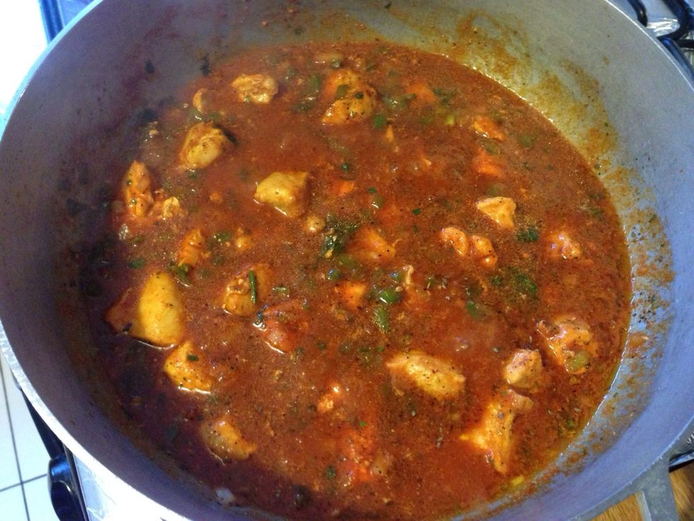 Add diced tomatoes, oregano, sazon, and canned tomato sauce. Stir and allow to boil on med/low covered for 10 mins.