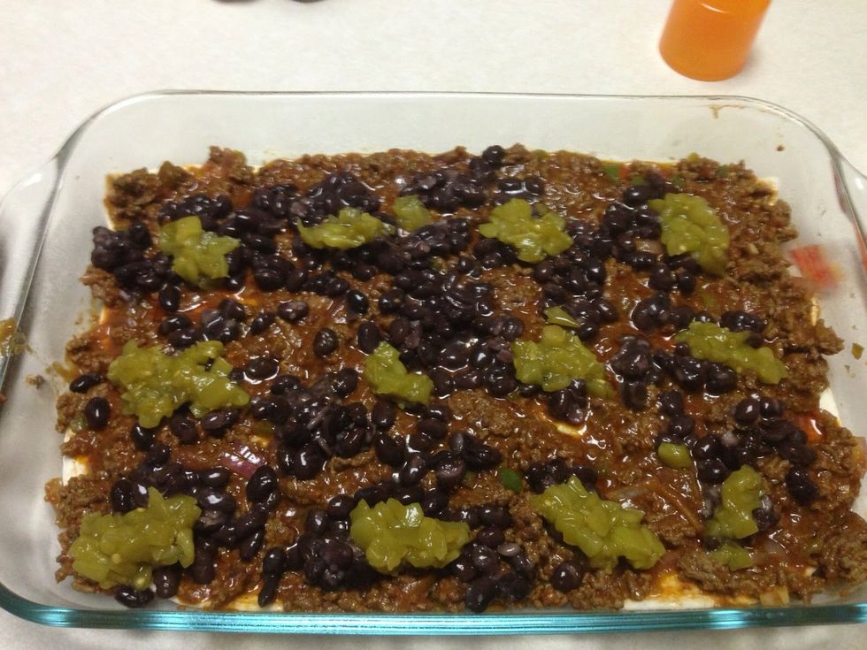Add dots of green chiles.
