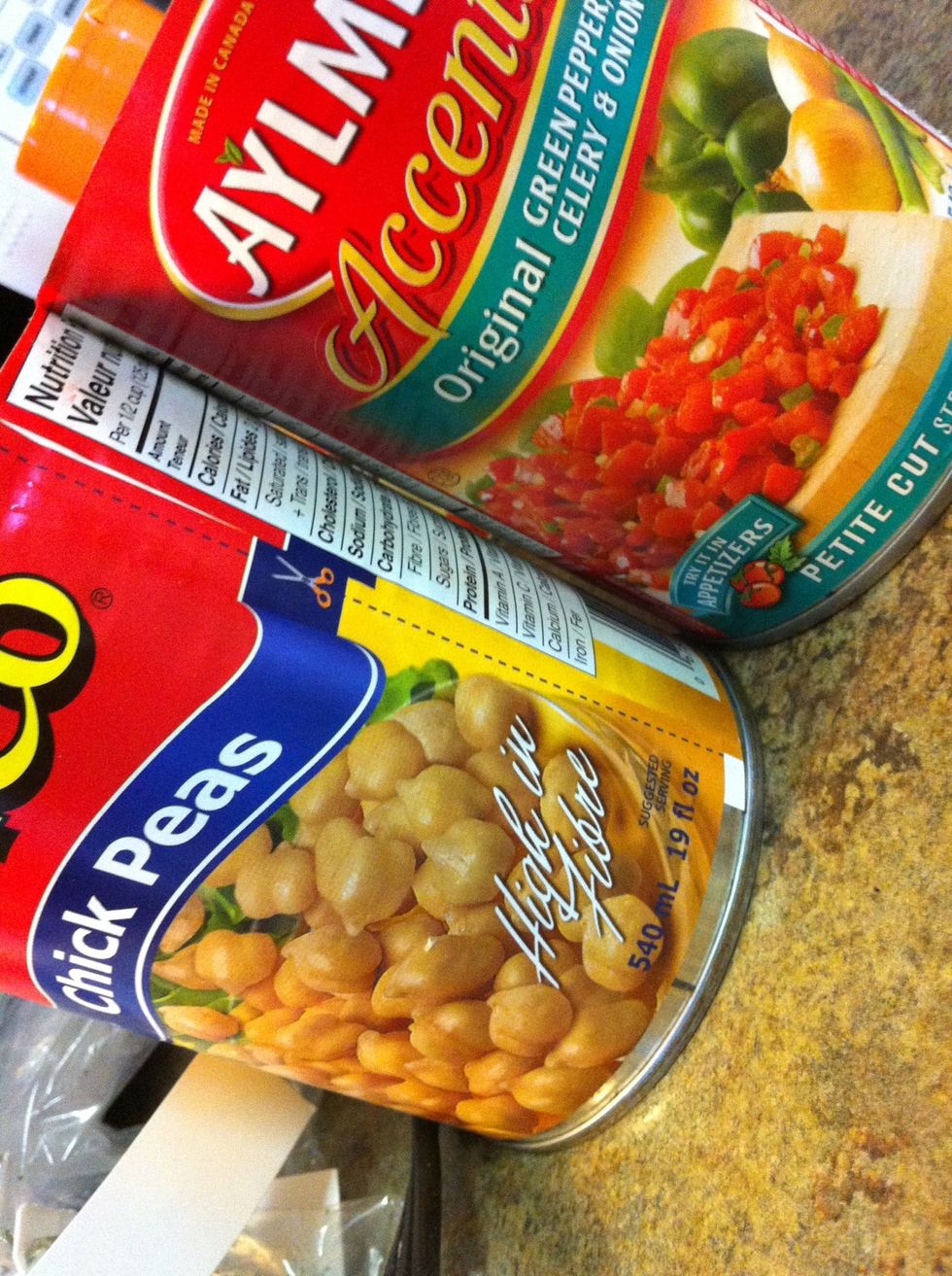 Add drained chick peas, tomatoes
