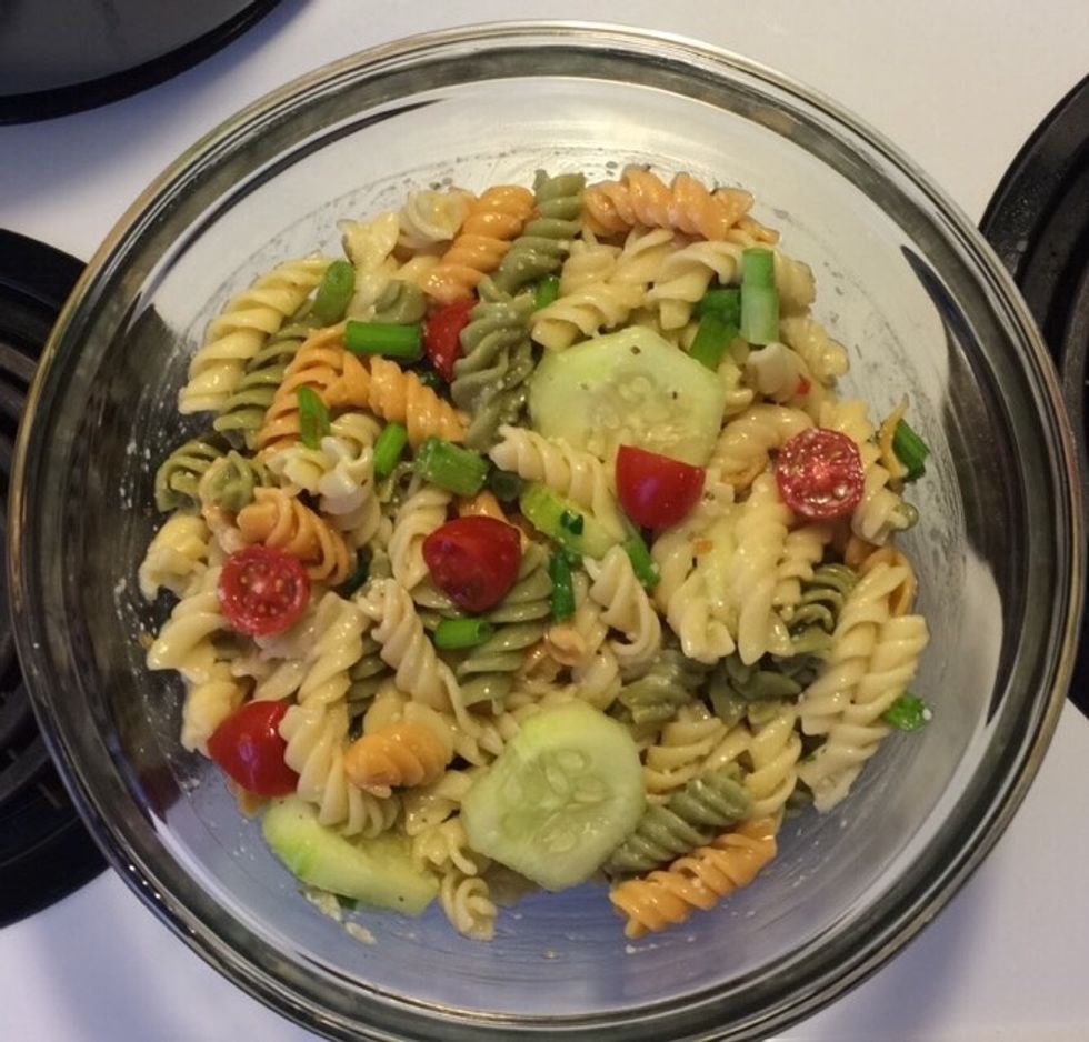 Add dressing, Parmesan cheese, and Italian seasoning. Chill for 4 hours.