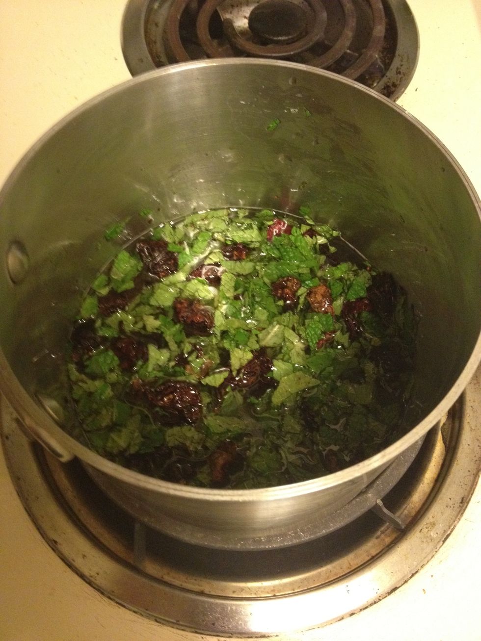 Add dried hibiscus to pot and bring to a boil. Turn down heat and simmer for 2 min continuing to whisk often. Turn off heat and let steep for 30 min.
