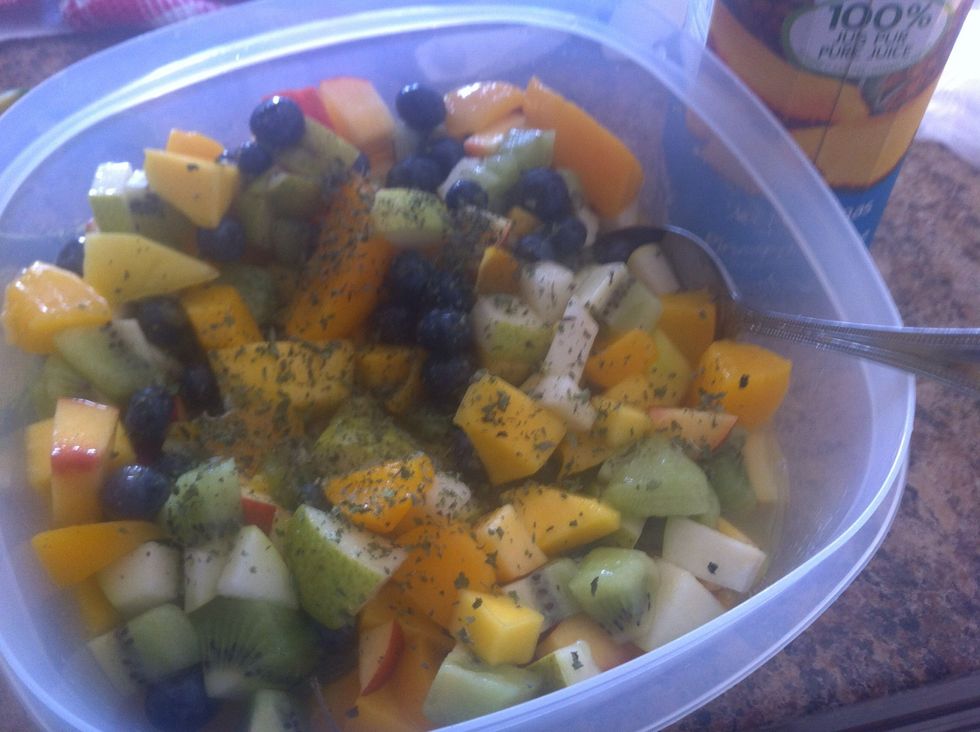 Add dried mint, some pineapple juice and passion fruit juice.  You may also add some lemon juice to have a more sour taste.