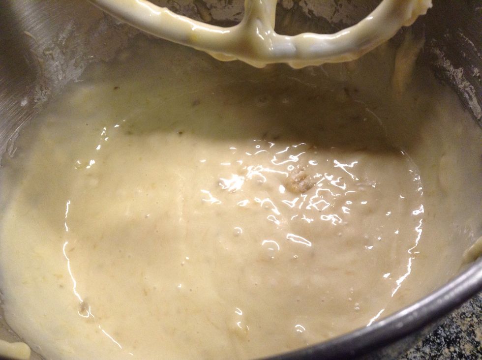 Add dry ingredients in mixer and beat on low. Should be like this when finished.