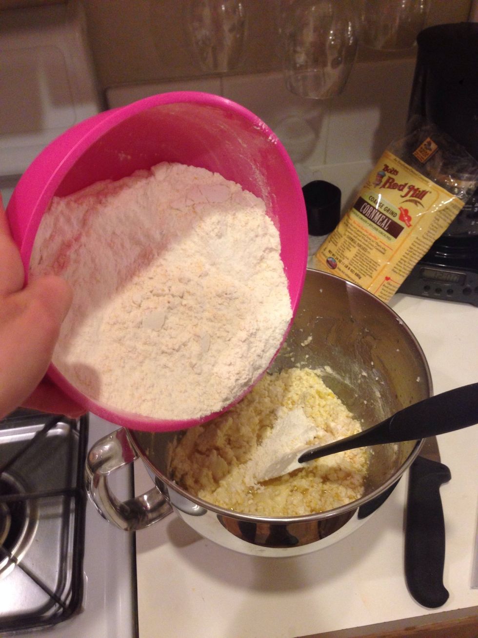 Add dry ingredients to wet ingredients  and mix. Dough will be pretty sticky and dense.
