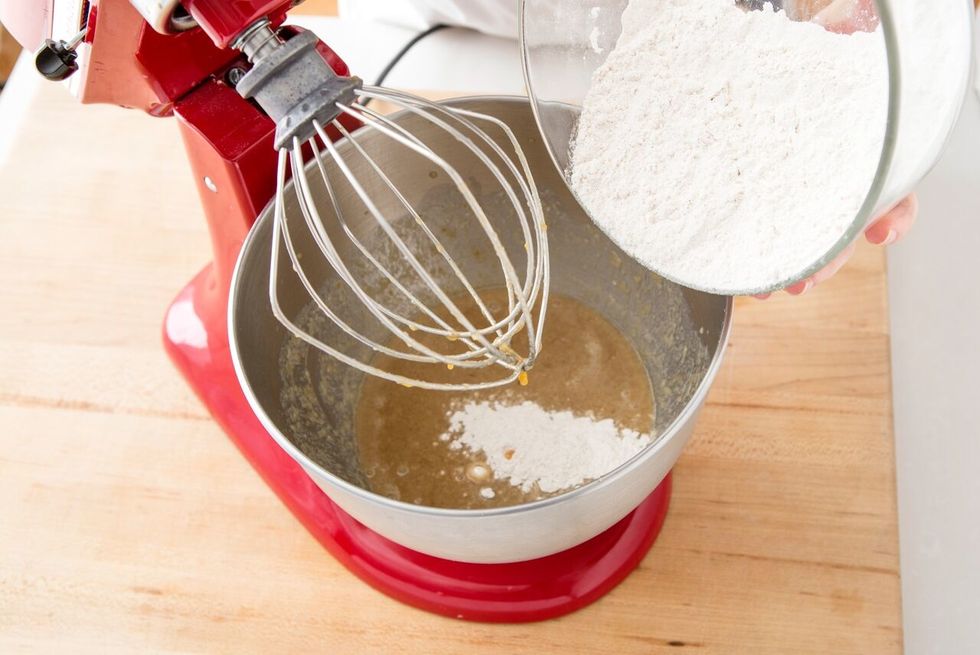 Add dry ingredients to wet ingredients and mix until just combined.