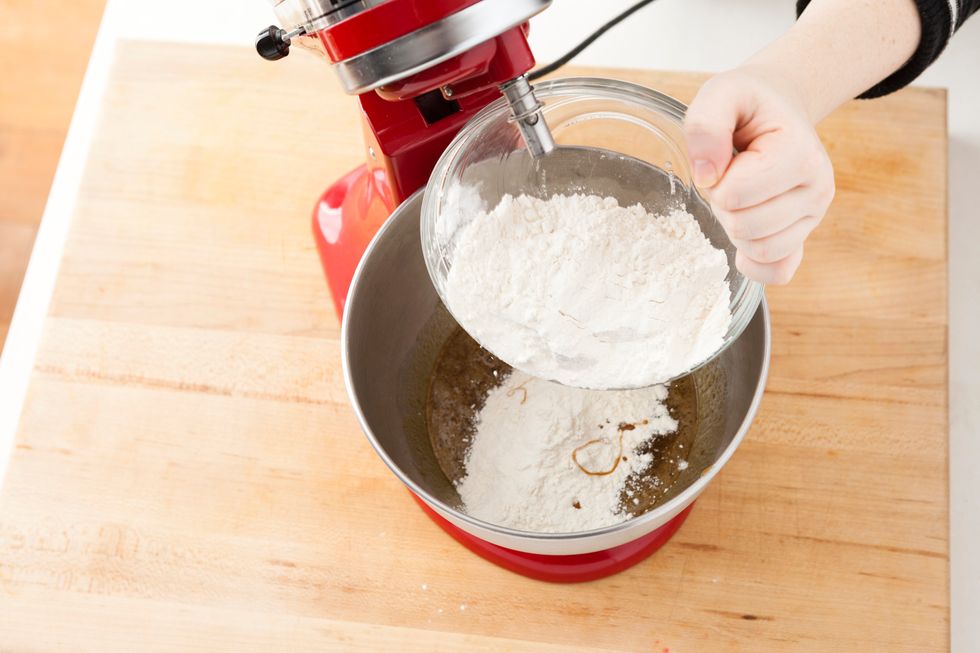 Add dry ingredients to wet mixture.