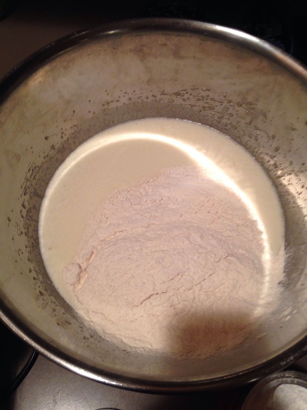 Add dry mixture to wet mixture