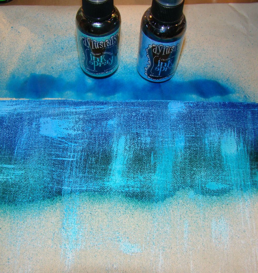Add each color and heat set or allow to dry so colors will not blend together. See how subtle the white dry brush is under the Dylusion Sprays.