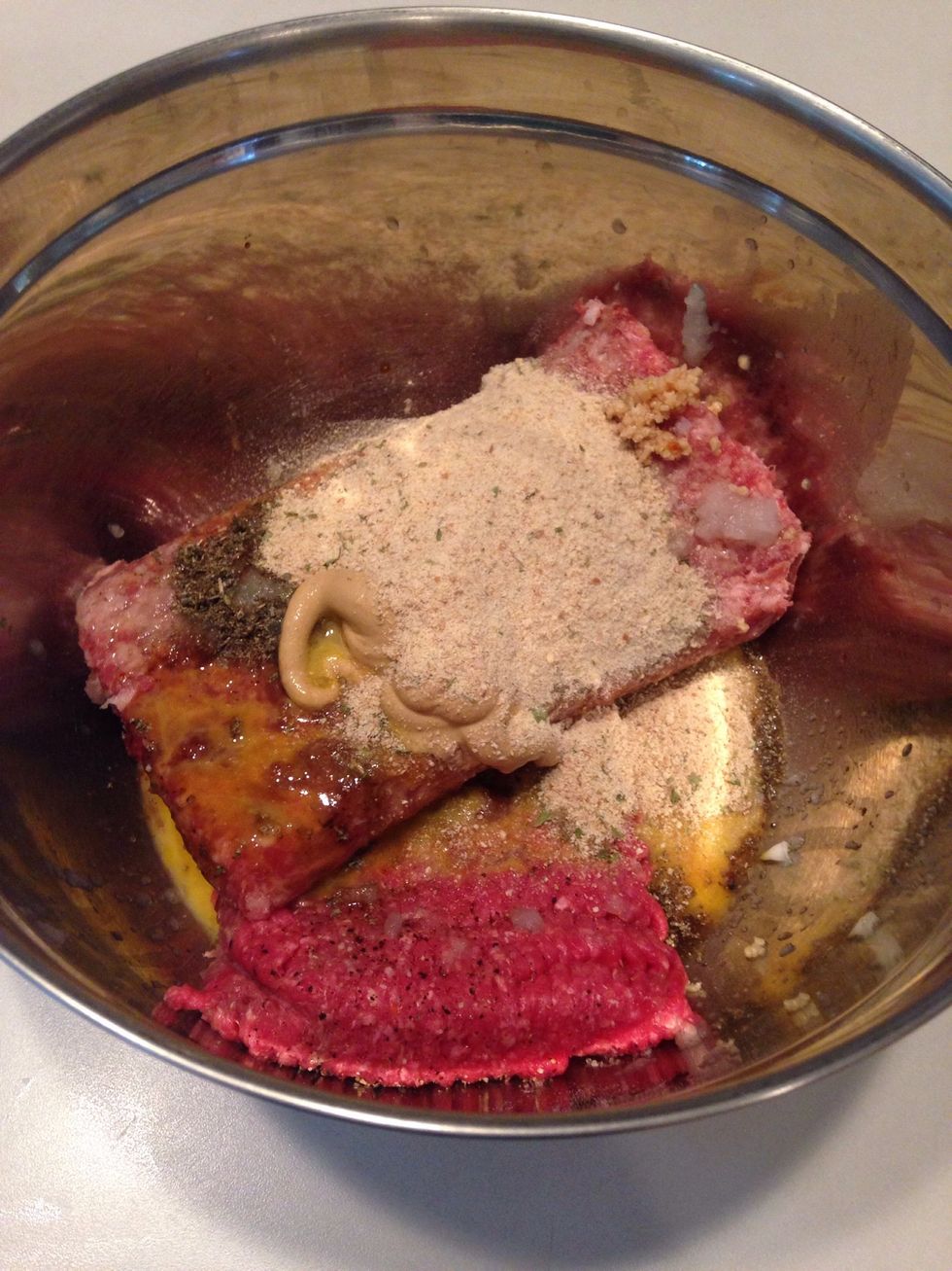 Add egg and breadcrumbs.