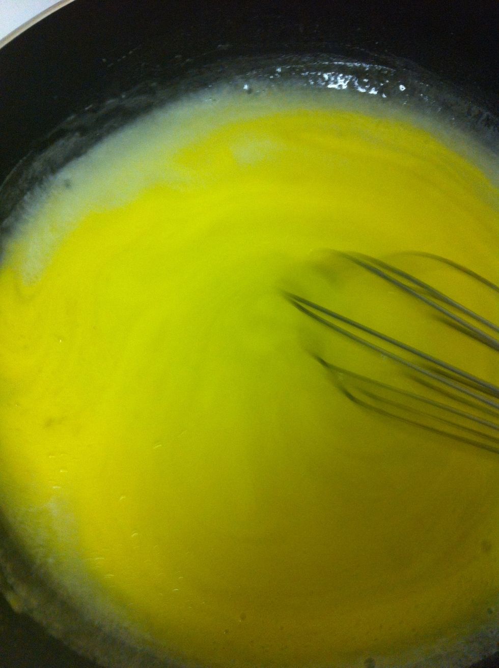 Add egg mixture back into the pan with the sugar mixture and whisk.